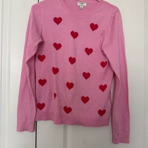 J. Crew Pink Sweater with Red Heart Details size small